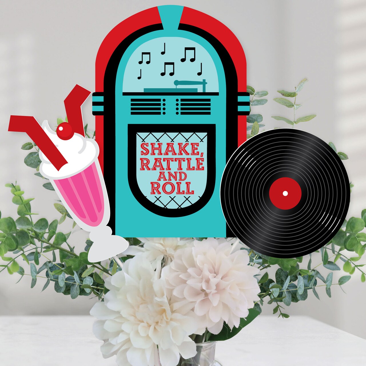 Big Dot of Happiness 50's Sock Hop - 1950s Rock N Roll Party Centerpiece Sticks - Table Toppers - Set of 15